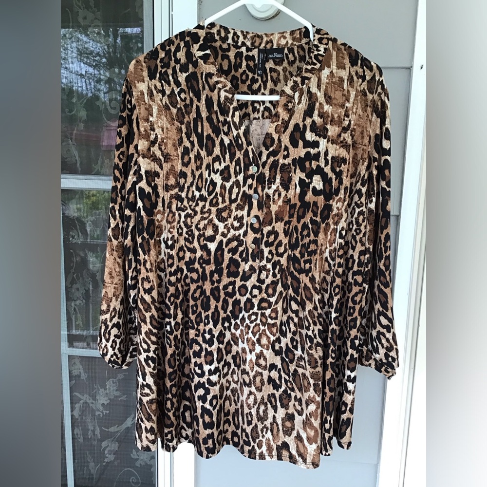New directions women animal, print leopard tunic top plus size 3X GUC